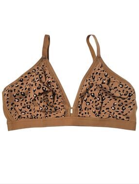 All.You LIVELY Women's Busty Mesh Trim Bralette Latte Leopard Print Size 3